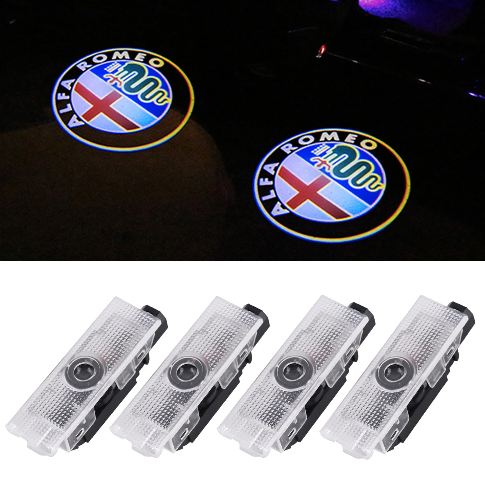 Zhongyu For Alfa-Romeo Car Door LED Logo Lights,3D Ghost Shadow Light Wireless Welcome Courtesy Projector Light Fit for Stelvio Mito Giulietta Giulia (4PCS)