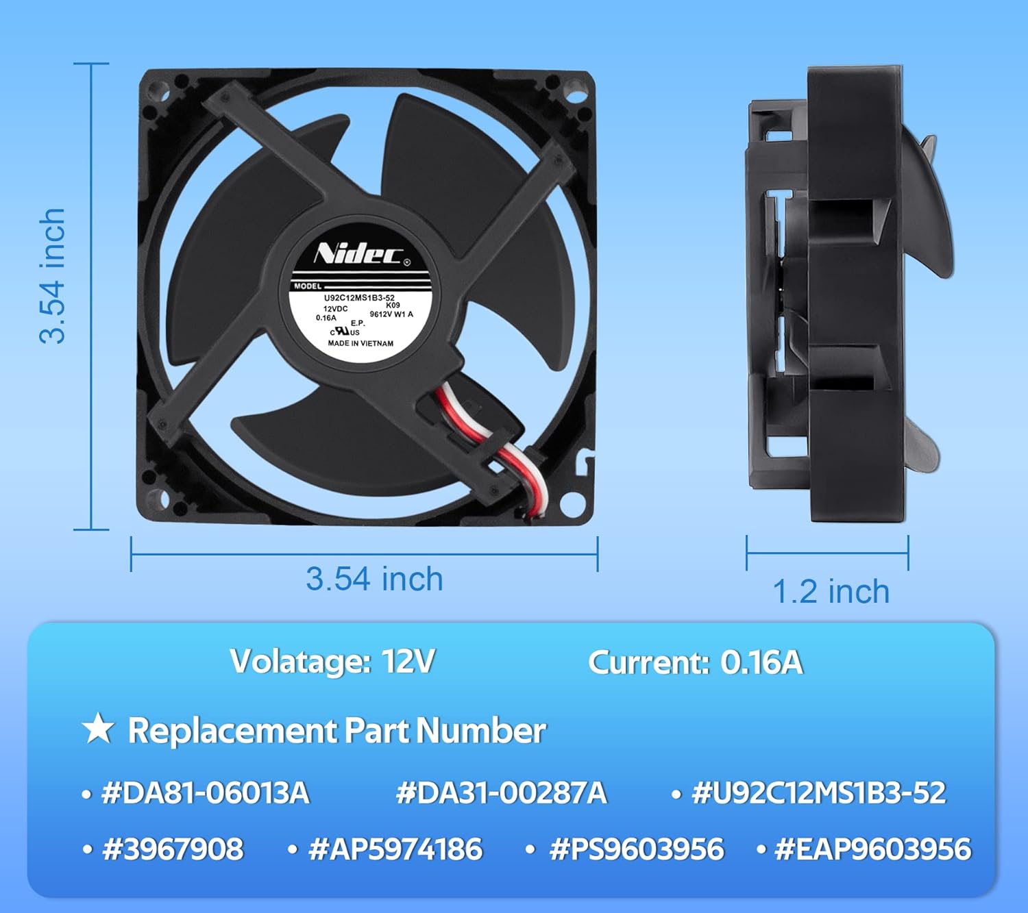 (Upgraded) DA81-06013A DA31-00287A (OEM) U92C12MS1B3-52 Refrigerator Evaporator Fan Motor Compatible with Samsung RF28HMEDBSR/AA, RF28HFEDTSR/AA, RF26HFENDSL/AA, RF25HMEDBSR/AA, etc : Appliances