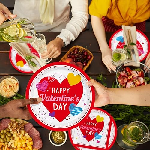 Miniatura 7 de Juego de 25 suministros para fiesta del día de San Valentín, elegantes platos de papel desechables, servilletas, vasos, mantel y pancarta,