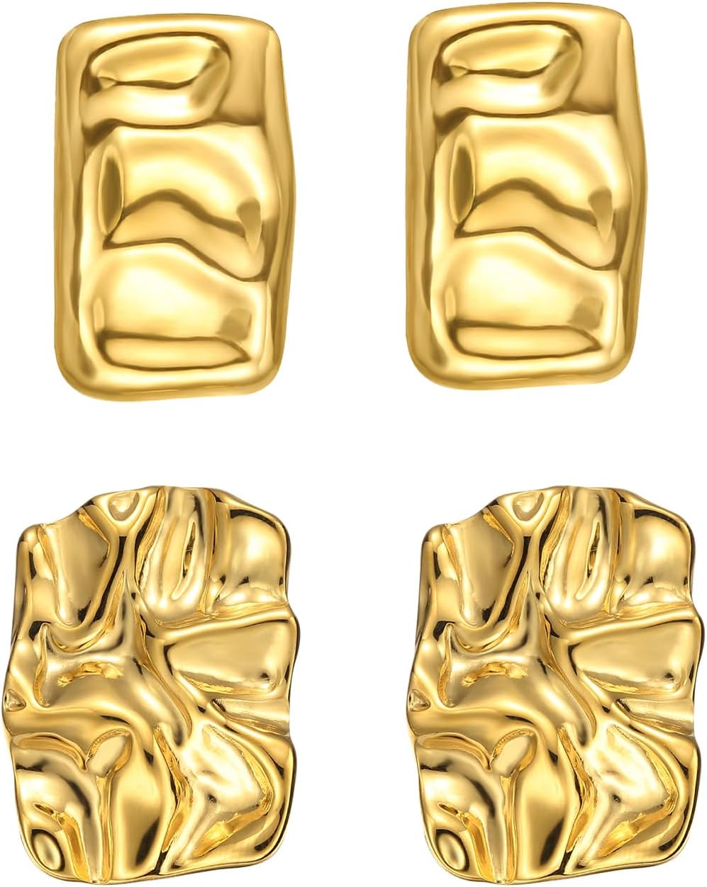 Geometric Rectangle Gold Plated Stud Earrings Irregular Hammered Chunky Statement Square Earrings for Women Trendy