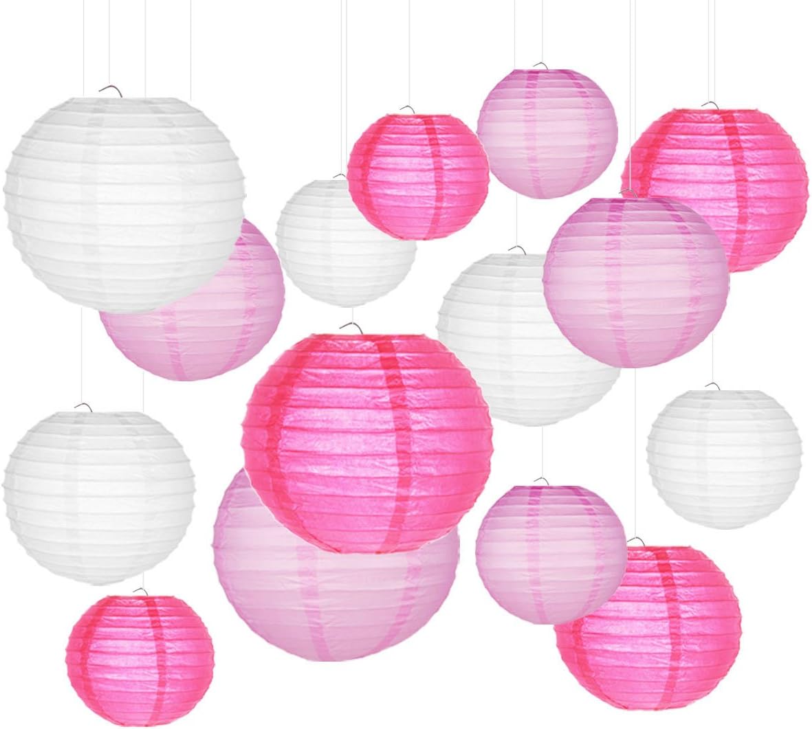 Paper Lanterns, SMALUCK 15 Packs 6" 8" 10" Chinese Round Lantern Paper Hanging Decorations with Assorted Colors and Sizes for Birthday Bridal Wedding Baby Shower Festival Party Decorations