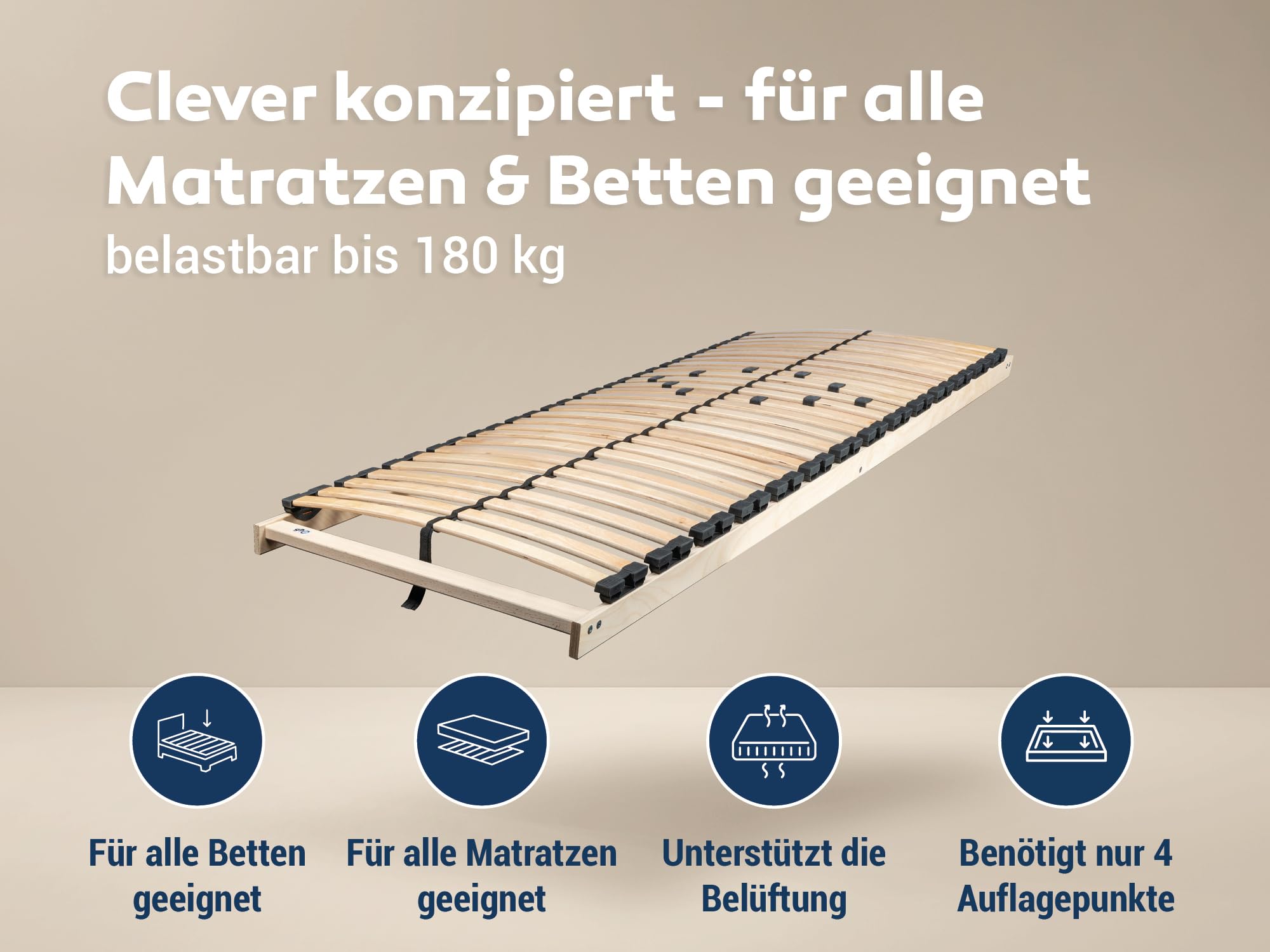 Betten-ABC Max1 Lattenrost - 90x200cm - Selbstmontage - individuelle Härtegradverstellung - für alle Matratzen geeignet - hergestellt aus Schicht- & Buchenholz in Deutschland