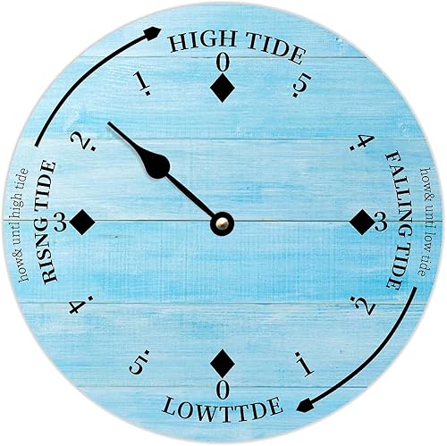 Reloj de marea de madera de madera azul de la costa este del océano, reloj de marea de madera, marea alta y baja, para colgar en la pared, reloj de