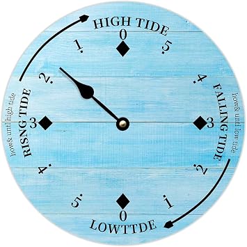 Wooden Tide Clock Blue Wood East Coast Ocean Time Clock Wooden Tidal Clock High and Low Tide Wall Hanging Art Tide Movement Clock for Beach House Cottage Novelty Gift for Dad