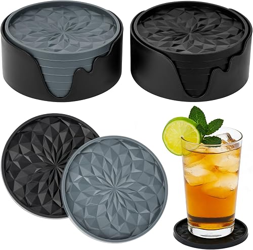 IUMLXJO 12 PCS Silicone Coasters with Holder, Non-Slip Coasters for Drink Beer, 