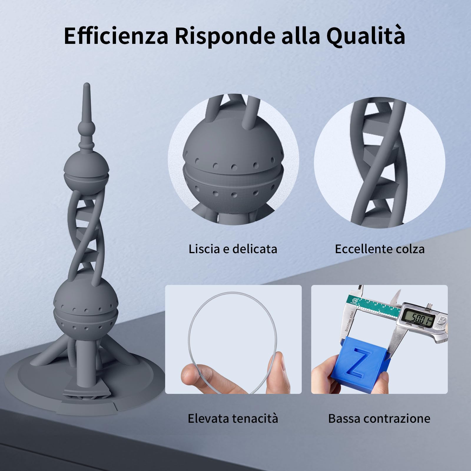 ANYCUBIC Filamento PLA ad alta velocità 1,75 mm, Filamento per Stampante 3D, ad Alta Velocità, ad Alta Resistenza e Resistenza Alle Alte Temperature, Applicabile a Vari Modelli, Grigio 1KG