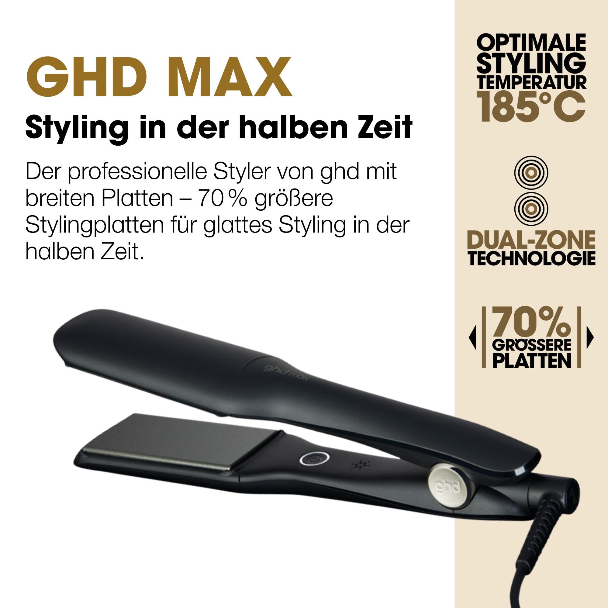ghd max breites Glätteisen: Für langes, dickes oder lockiges Haar, 42mm Haarglätter, für glatte Looks, Wellen und Locken, Sleek & Anti Frizz Finish, ohne extreme Hitzeschäden