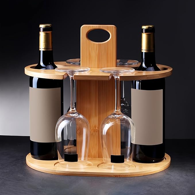 Soporte para botellas de bambú con portavasos miniatura 2