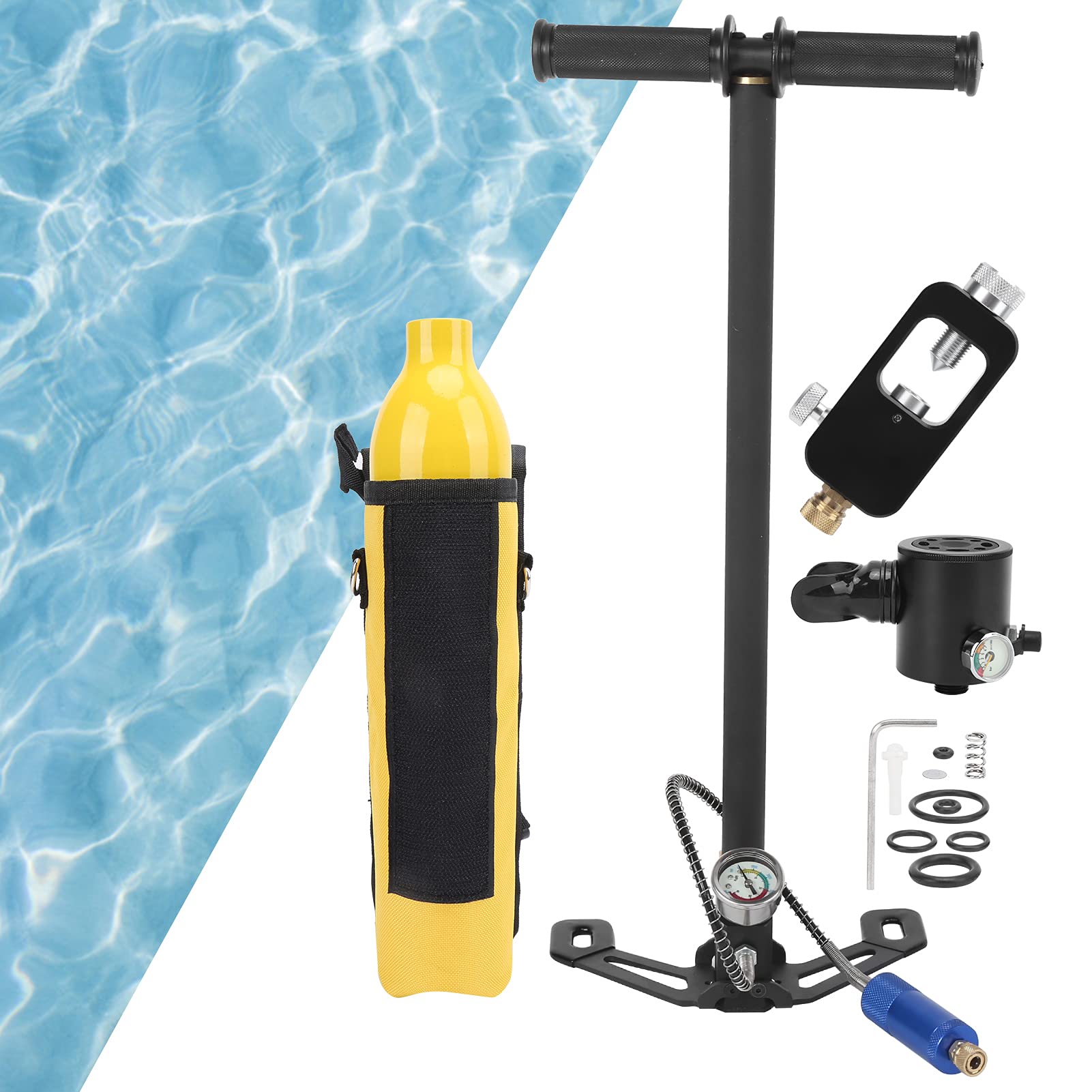 DIDEEP 0.5L Cilindro de oxígeno de Buceo Equipo de Buceo Profesional con 2 Cilindros 2 válvulas de respiración para exploración submarina Hecha de aleación de Aluminio de aviación