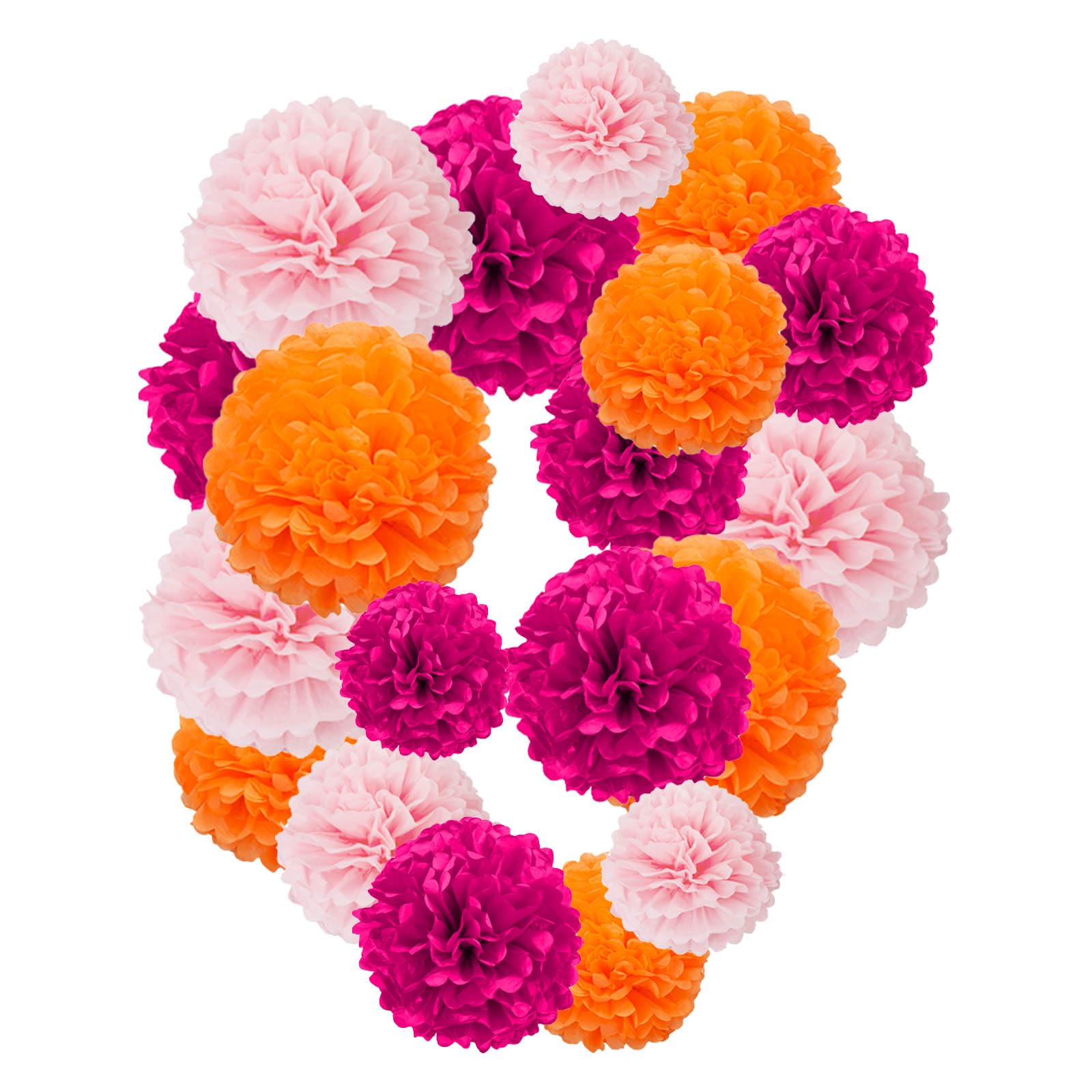 Tim&Lin Rose Red Pink and Orange Paper Pom Poms, 10 inch, 12 inch Tissue Pom Poms for Party Hanging Decorations - 12 PCS