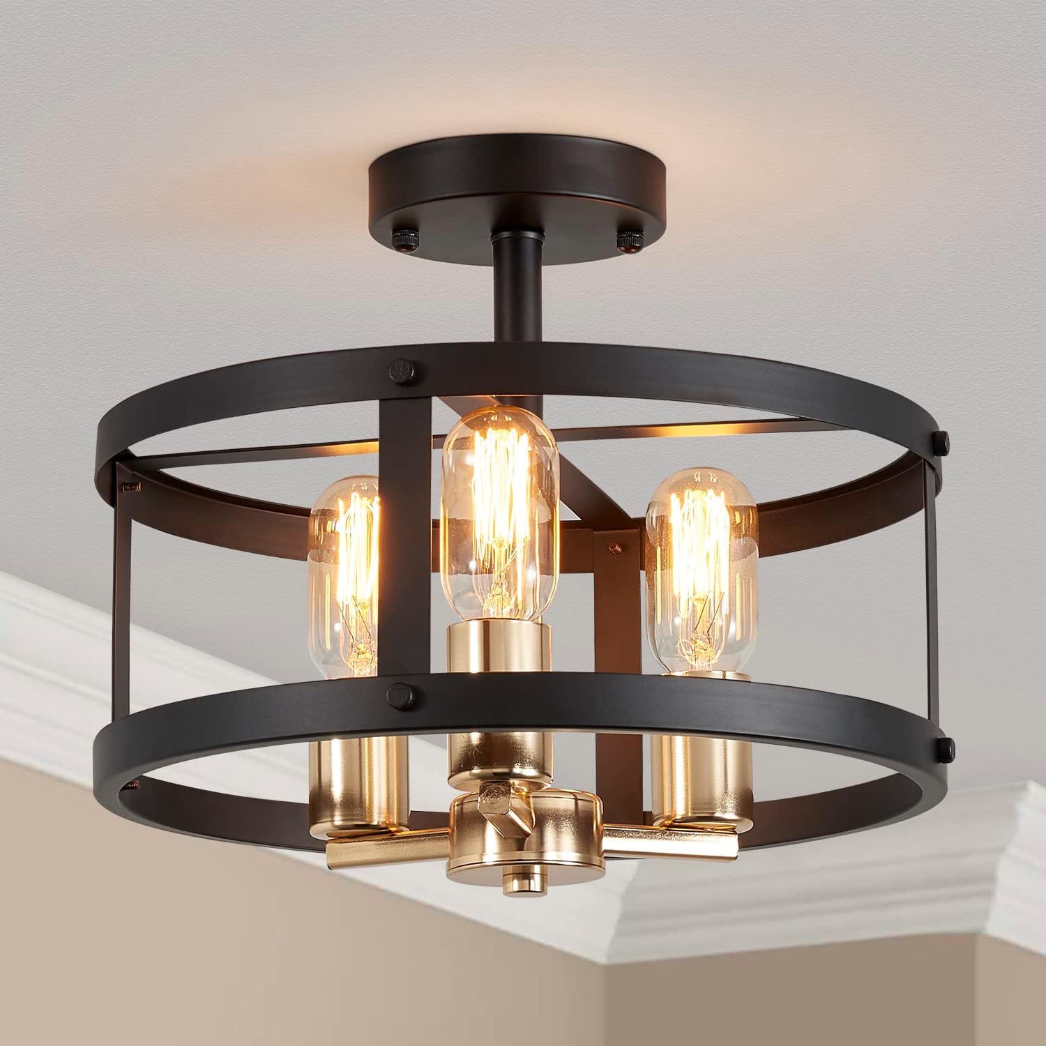 MiniSun Retro Style IP44 Rated Gloss Black Ceiling Bathroom Light ...