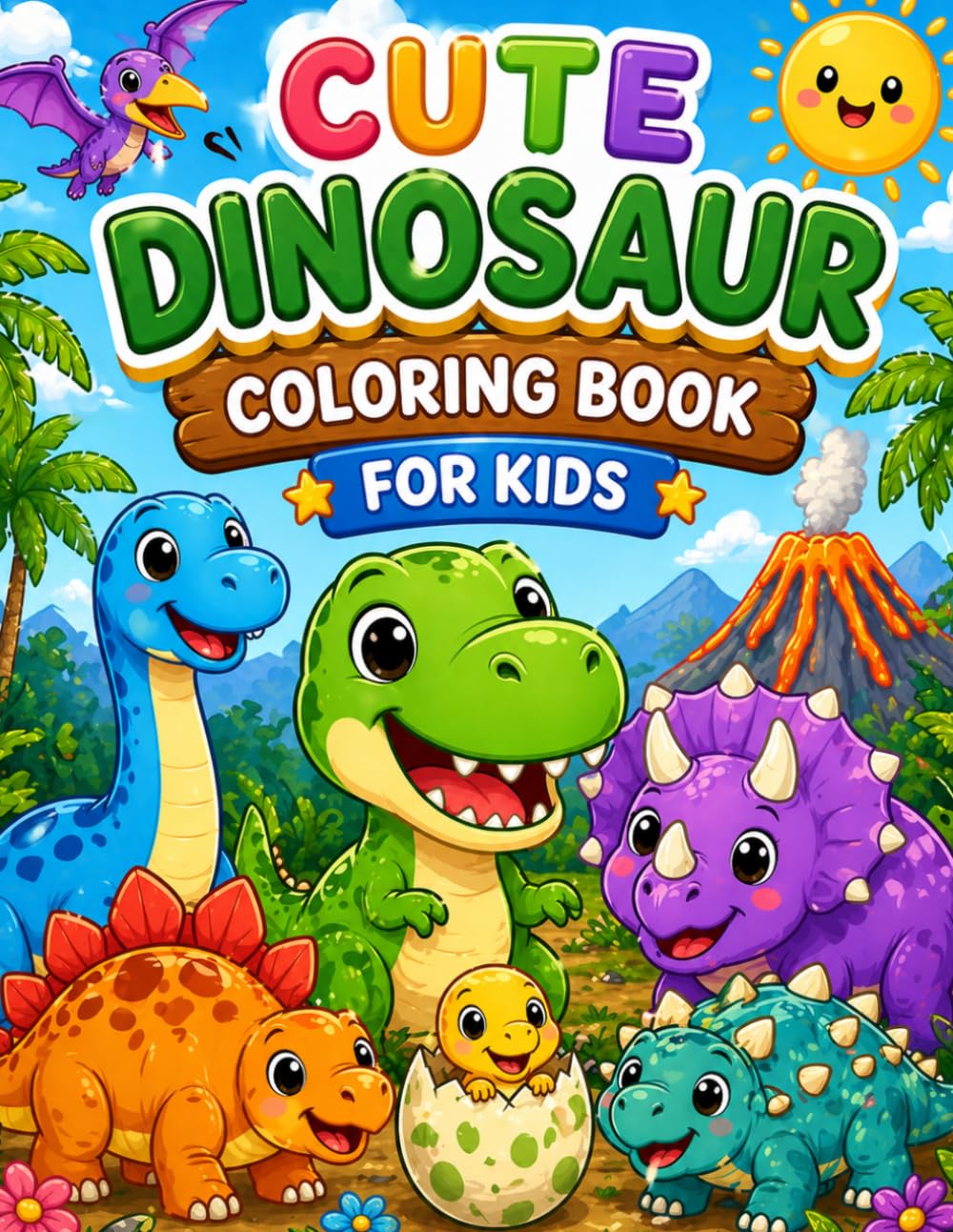 Cute Dinosaur Coloring Book for Kids Ages 3-8: A Bold & Easy Dino Adventure with 50 Fun Pages for Toddlers, Preschoolers & Young Children