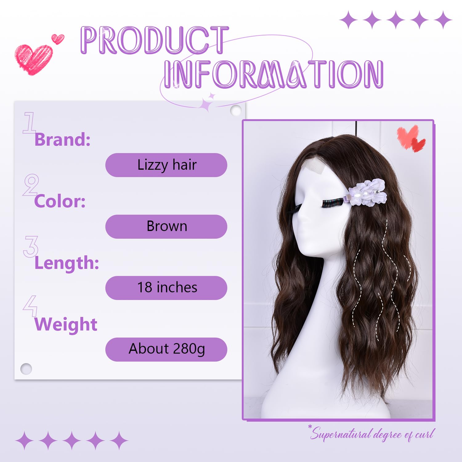 Lizzy Short Wavy Wig 18 Inch Middle Part Curly Wavy Bob Wigs for Women Natural Looking Synthetic Heat Resistant Fiber Wig for Daily Party Use (Dark Brown) - Image 3