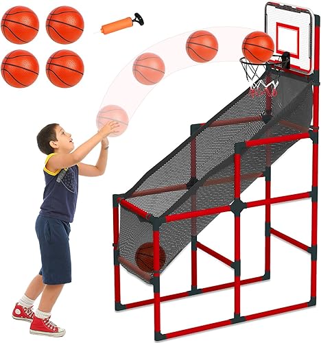 TOY Life Juego de baloncesto arcade para niños, juego de arcade de baloncesto para interiores con baloncesto electrónico, juego de aro de baloncesto