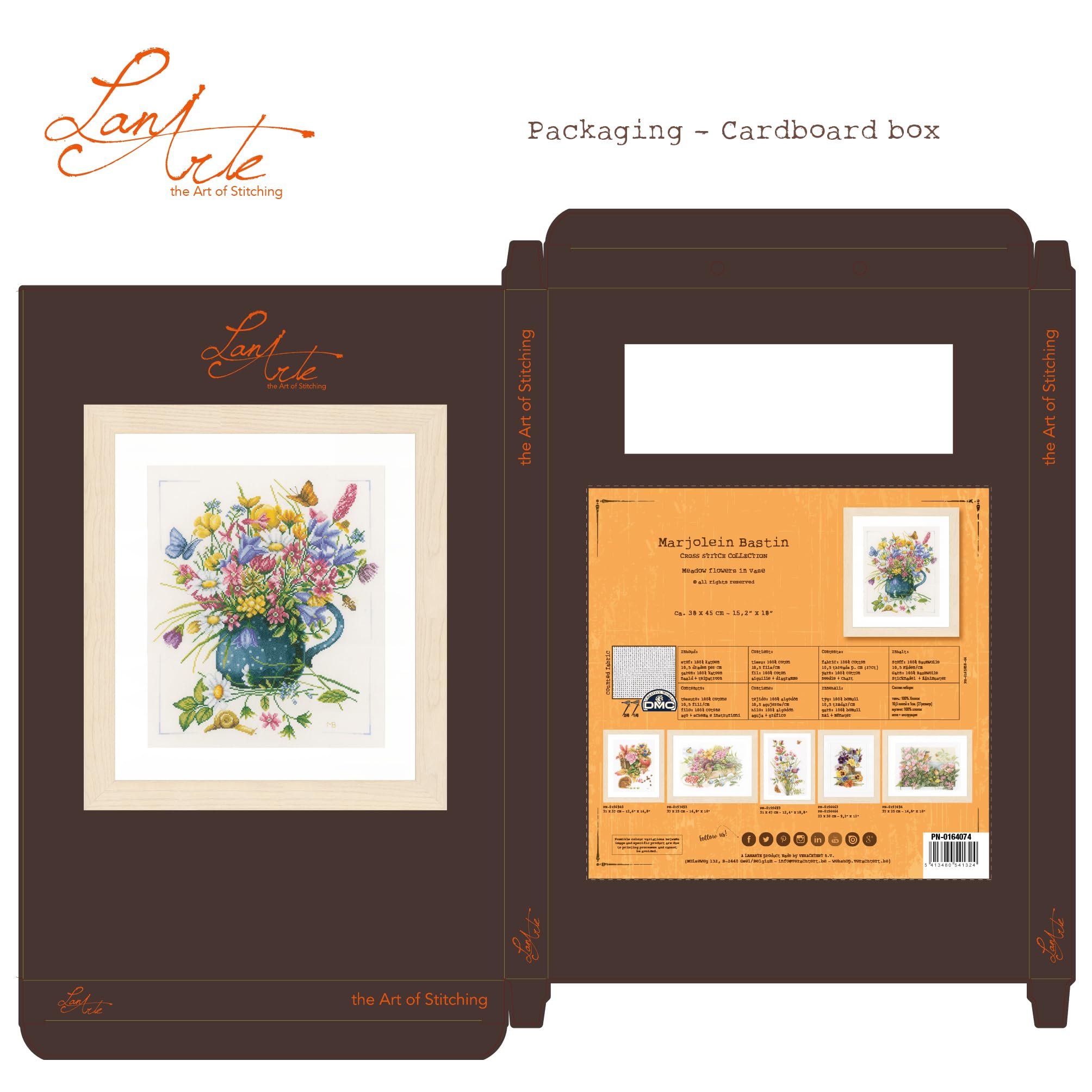 Lanarte Kit Punto Croce Contato FIORI IN VASO Decorativi Per Pareti ca. 38 x 45 cm Set Fai Da Te Creativo Adulti Ricamo Casa Decor Arte Da Parete Kit Per Hobby Cross Stitch