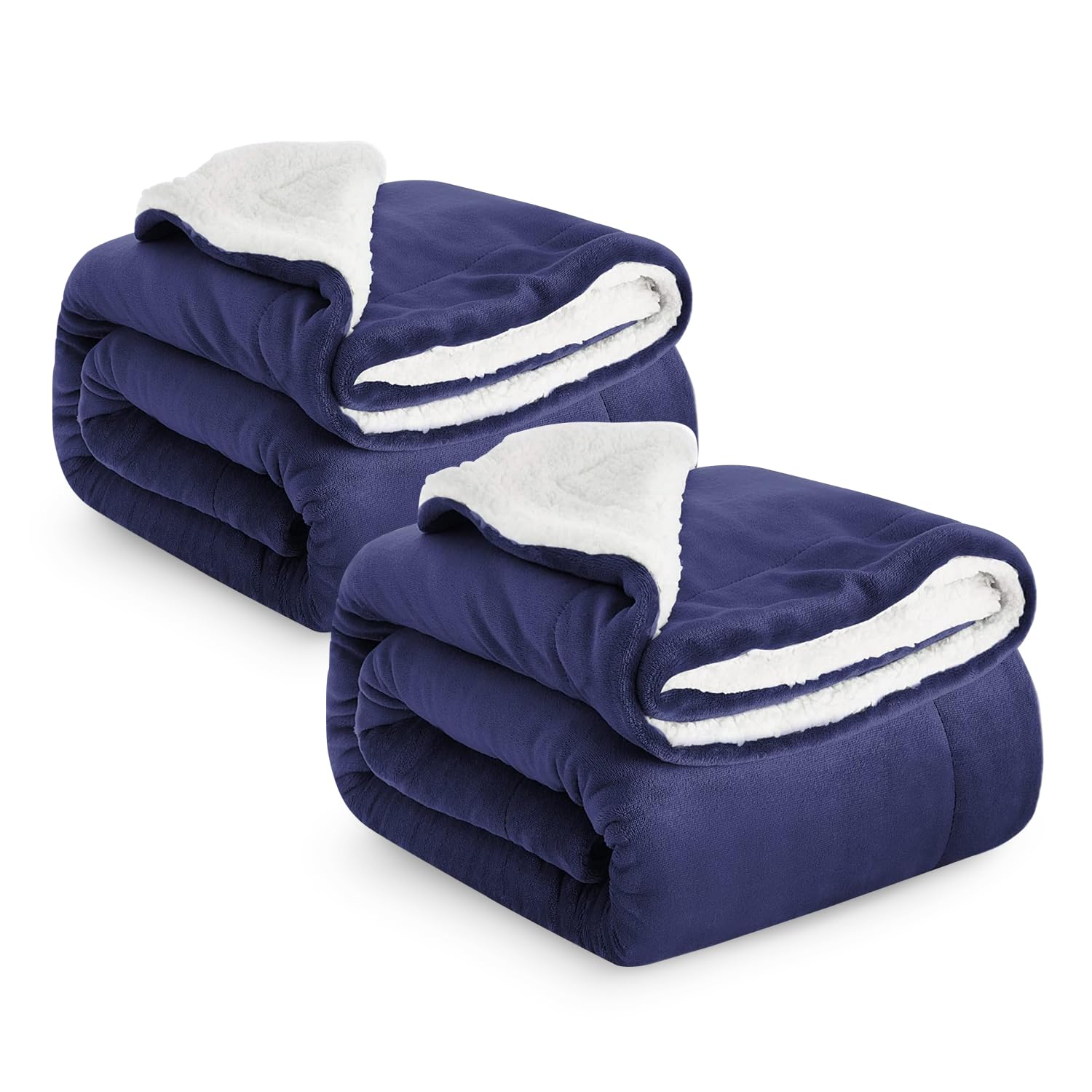 IR Imperial Rooms Sherpa Fleece Blanket 2 Pack Bed Throws Blankets For Sofas Soft Fluffy Thick Blanket Reversible Microfiber Throw (Navy, King (230 x 270 Cm))