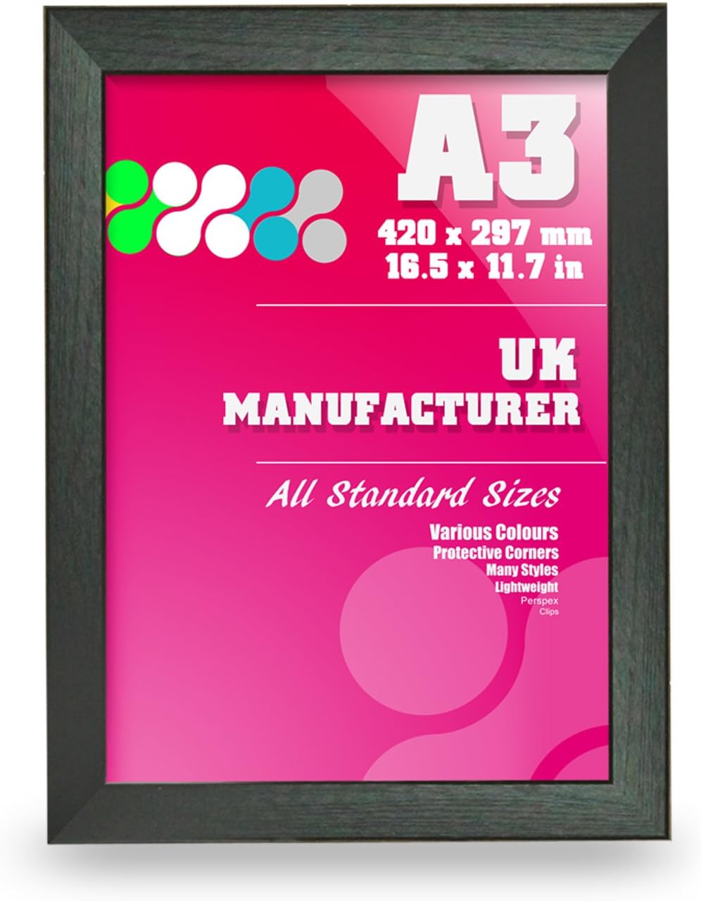 4Ever4Less JD Frames A3 Size 4CM Thick FLAT Shape Picture Photo Frame Multi Colours Available- 4EVERLSS (BLACK)