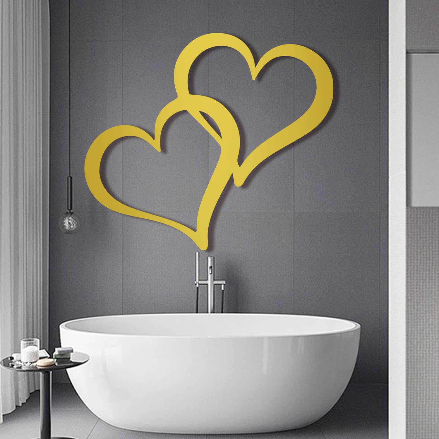 Decoración de Pared de Corazones entrelazados de Metal Negro, decoración de Pared de Pareja de Corazones Dobles de Metal, Escultura Moderna de decoración de Arte de corazón para Sala de Esta