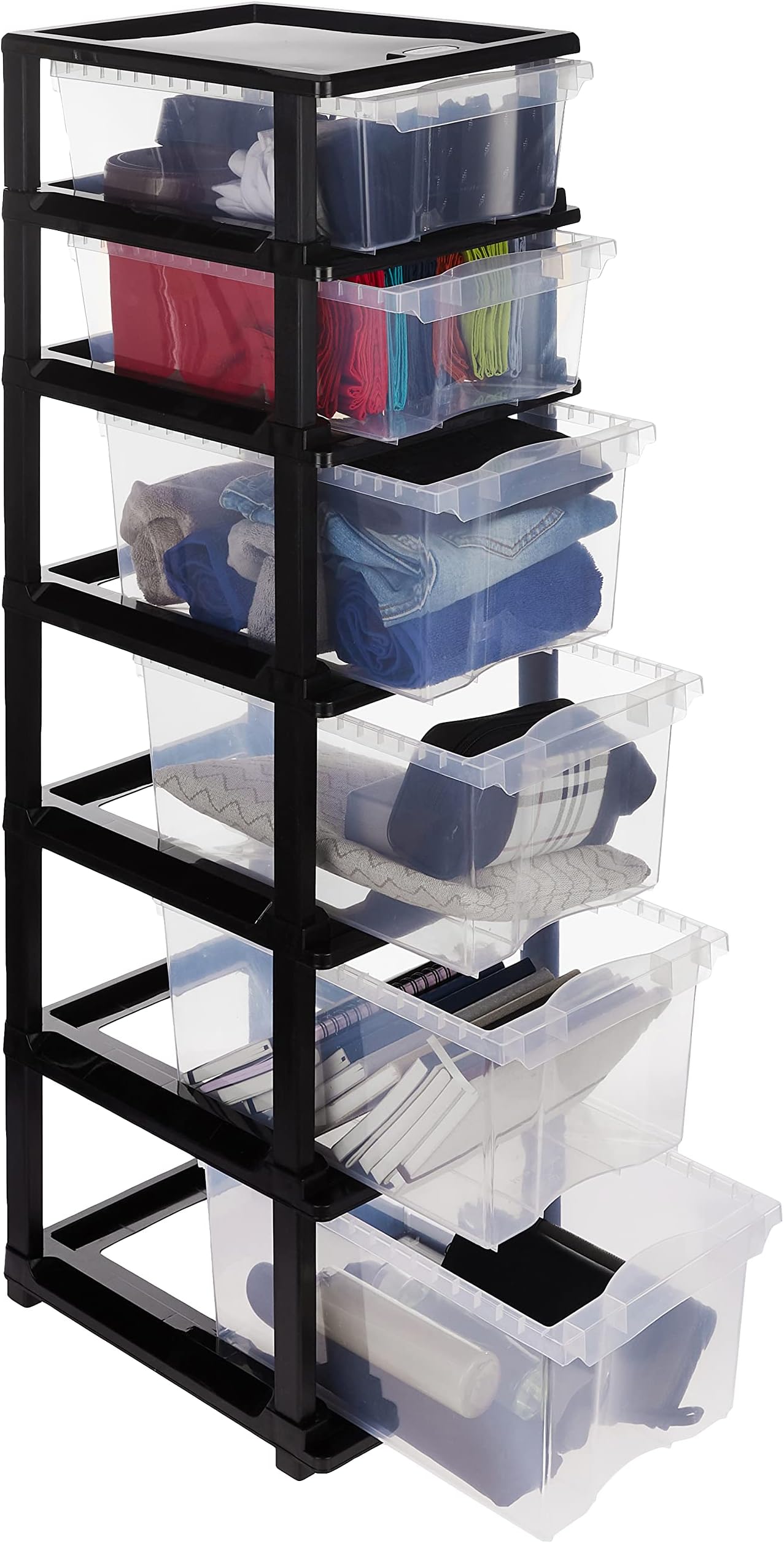 Amazon Brand - Solimo Plastic Multipurpose Modular Drawer, 6 Racks, Multi-size, Transparent