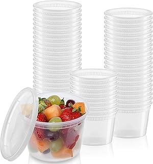 [24 Sets - 16 oz.] Plastic Deli Food Storage Freezer Containers With Airtight Lids Plastic Deli Containers with Lids, Slim...