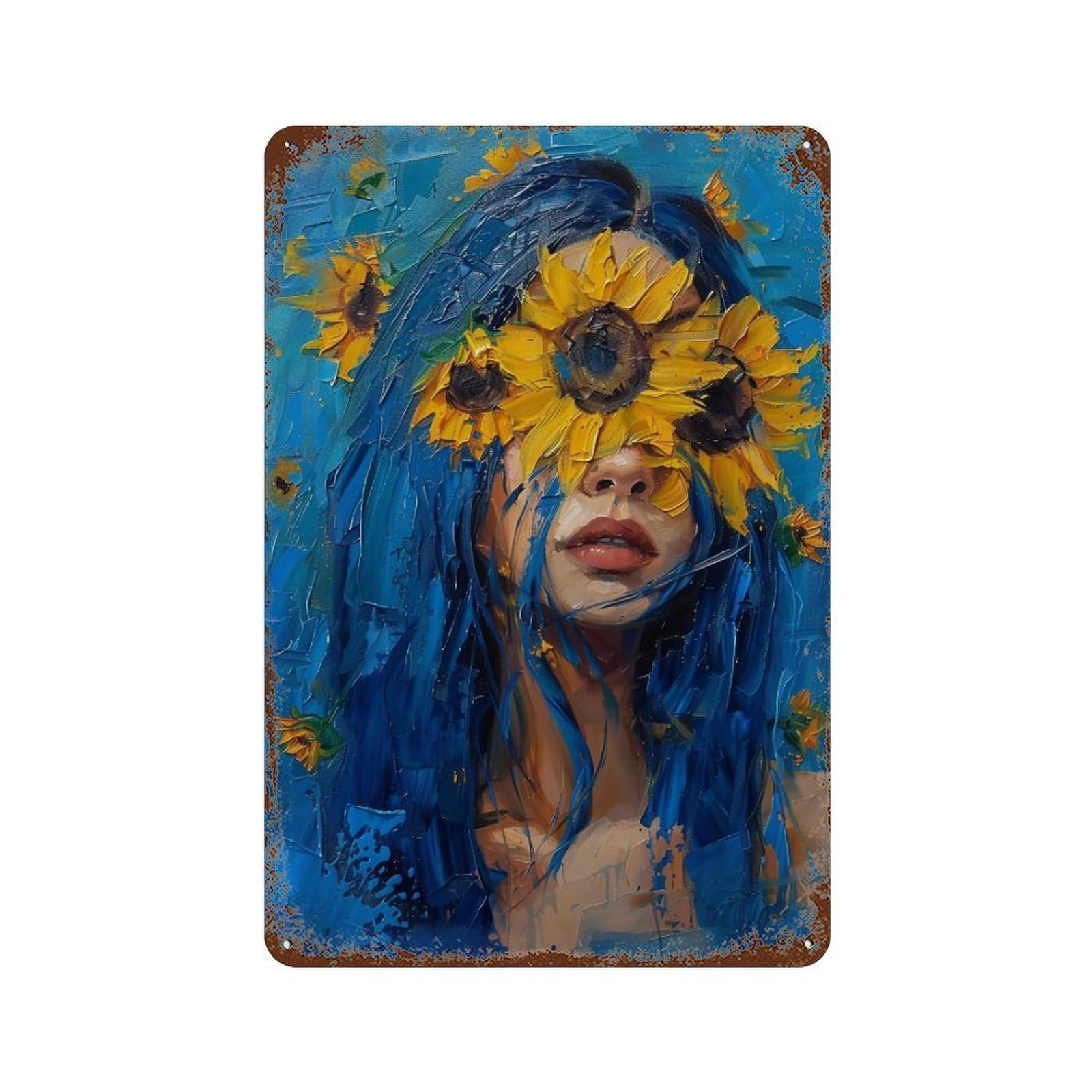YHGERTKU Sunflower Woman Portrait 03 Wall Art Retro Iron Vintage Metal Tin Sign Poster Modern Decor for Living Rooms Gift 30x20cm