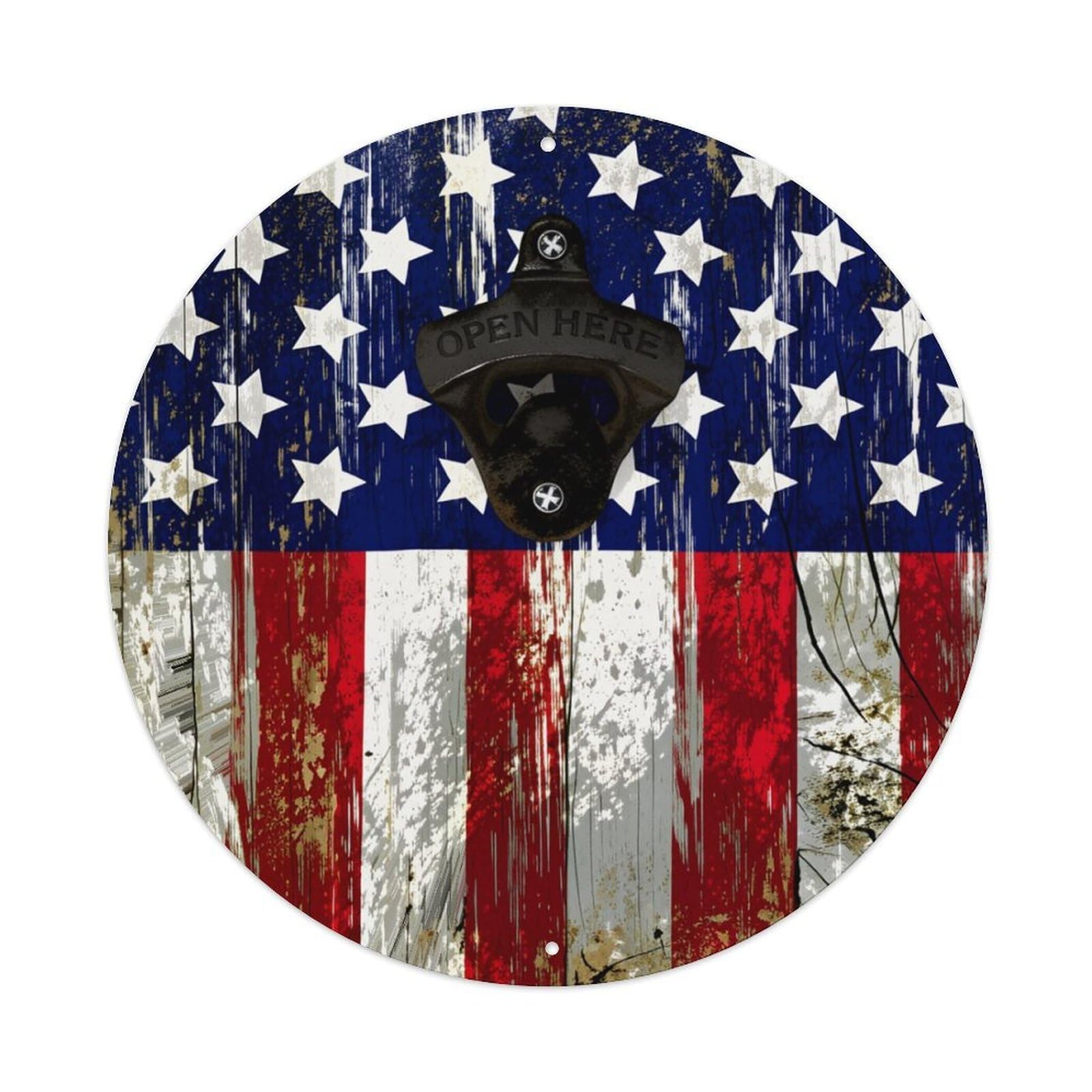 American Flag Pattern Print Round Tin Sign Retro Metal Sign for Cafe Bar Pub Home Game Room Gym Club Wall Decoration Vintage Metal Poster 8x8 Inch