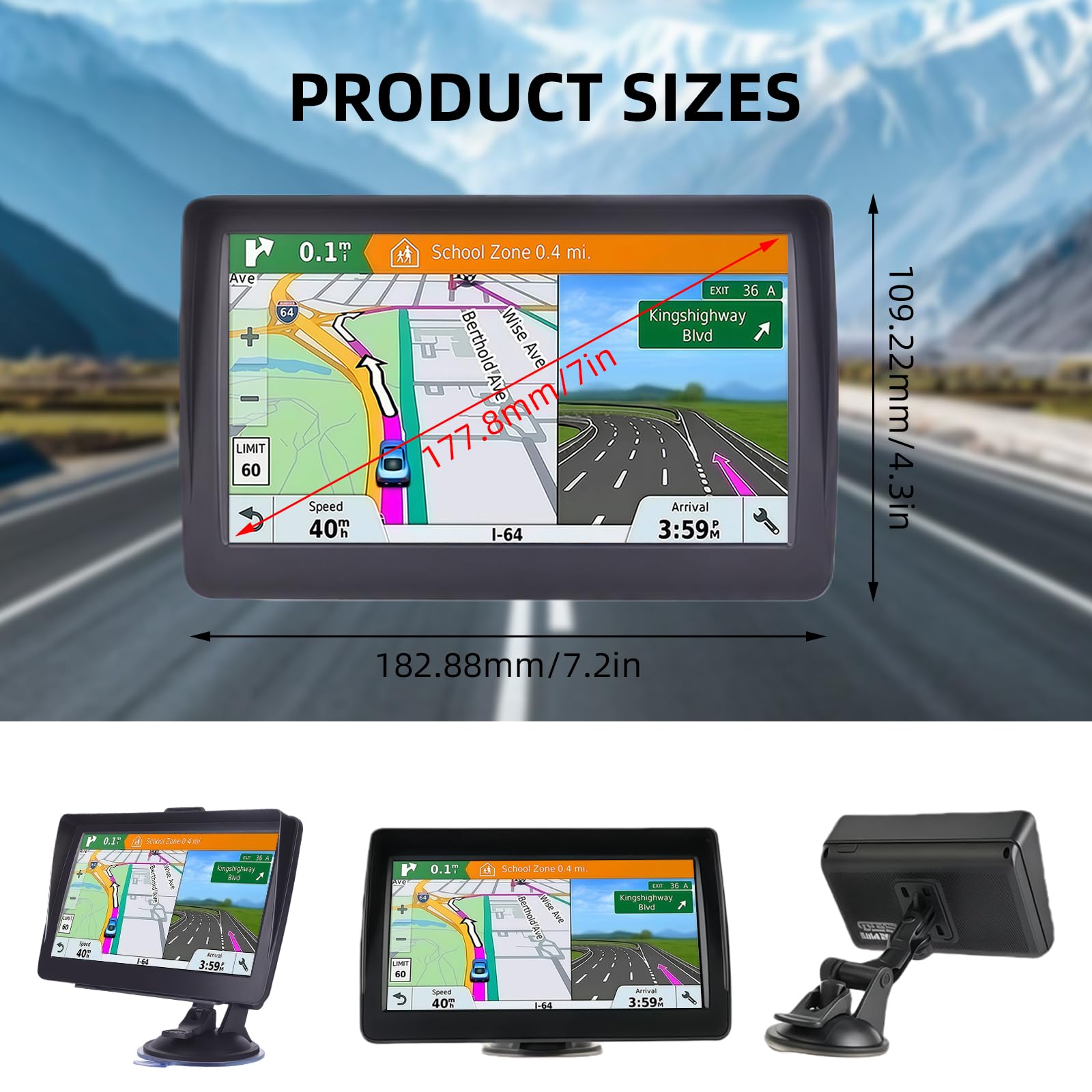 Navigatore satellitare da 7 pollici per auto e camion, sistema GPS HD con mappe del Regno Unito e dell'Europa 2026, aggiornamenti gratuiti a vita, ricerca codice postale, guida vocale, avvisi