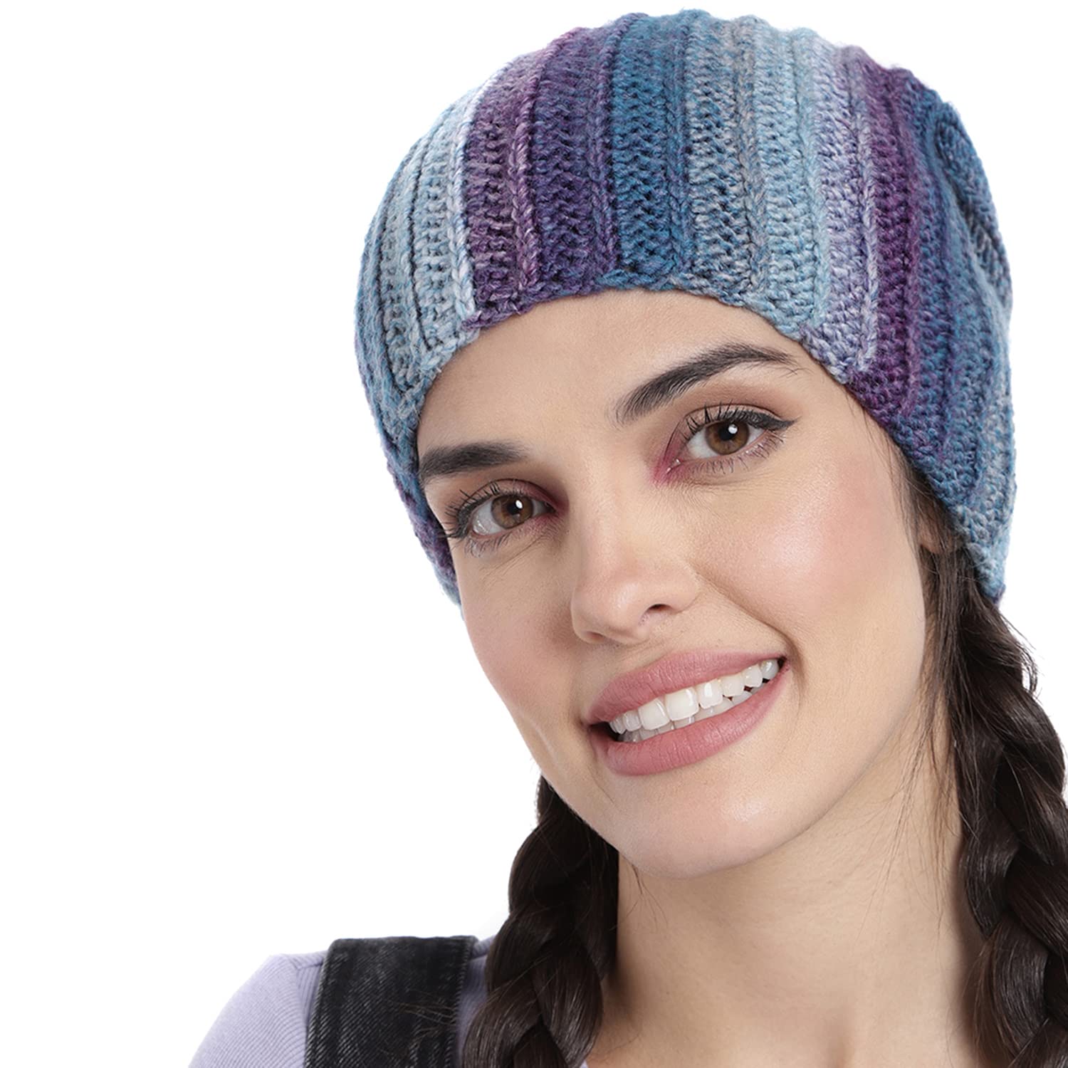 magic needles Winter Woolen Slouch Cap (Handmade Womens Diagonal Slouch Beanie) (2981 Multi)-picture-22