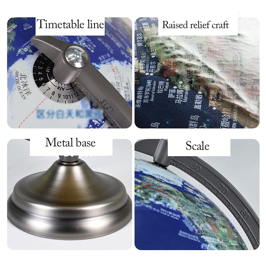 Geographischer Globus 12" pädagogischer Weltglobus mit Metallständer Desktop-geographische Globen 30 cm Durchmesser Weltkugeln Lampe für Kinder Erwachsene Weltkugelgeschenk (Farbe: Weltkugellampe A)
