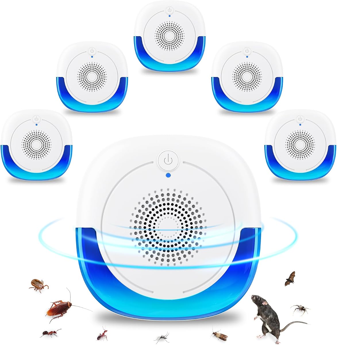 2026 Repelente ultrasónico de control de plagas mejorado para interiores (paquete de 6) | Repelente de ratones e insectos para ratones, arañas, cucarachas, mosquitos, cobertura de 360° y cambio automático de 18 frecuencias