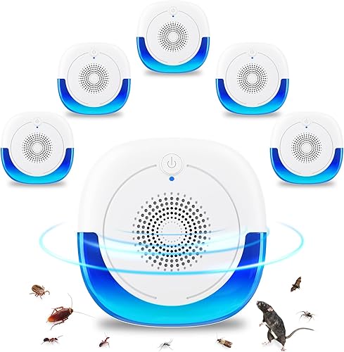 Paquete de 6 repelentes ultrasónicos de plagas y ratones, repelente de insectos para interiores, repelente de ratones, asesino de cucarachas en