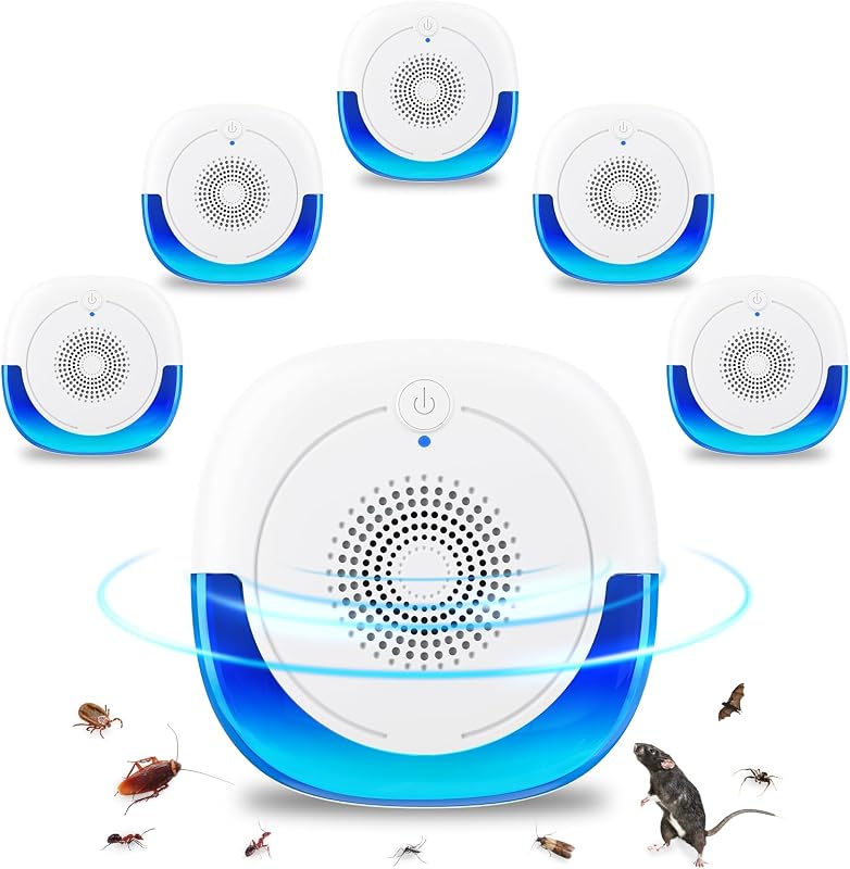 2026 Repelente ultrasónico de control de plagas mejorado para interiores (paquete de 6) | Repelente de ratones e insectos para ratones, arañas, cucarachas, mosquitos, cobertura de 360° y cambio automático de 18 frecuencias