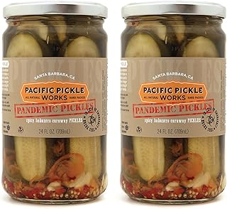 Pandemic Pickles - Spicy Caraway Pickle Halves with Habanero, Jalapeño, Garlic - Gourmet Hot Pickles for Sandwiches, Snacking - non-GMO, Kosher, Sugar-Free, Gluten-Free 24oz Jar (2-pack)