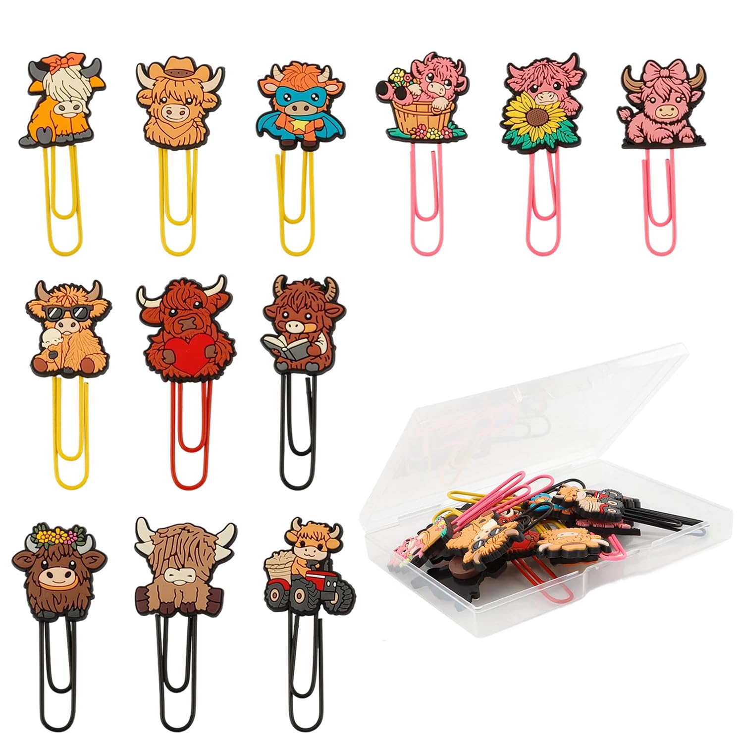 12pcs Highland Cow Paper Clips Cute Paperclip Colorful Cartoon Paperclips Metal Gifts for Teachers Students