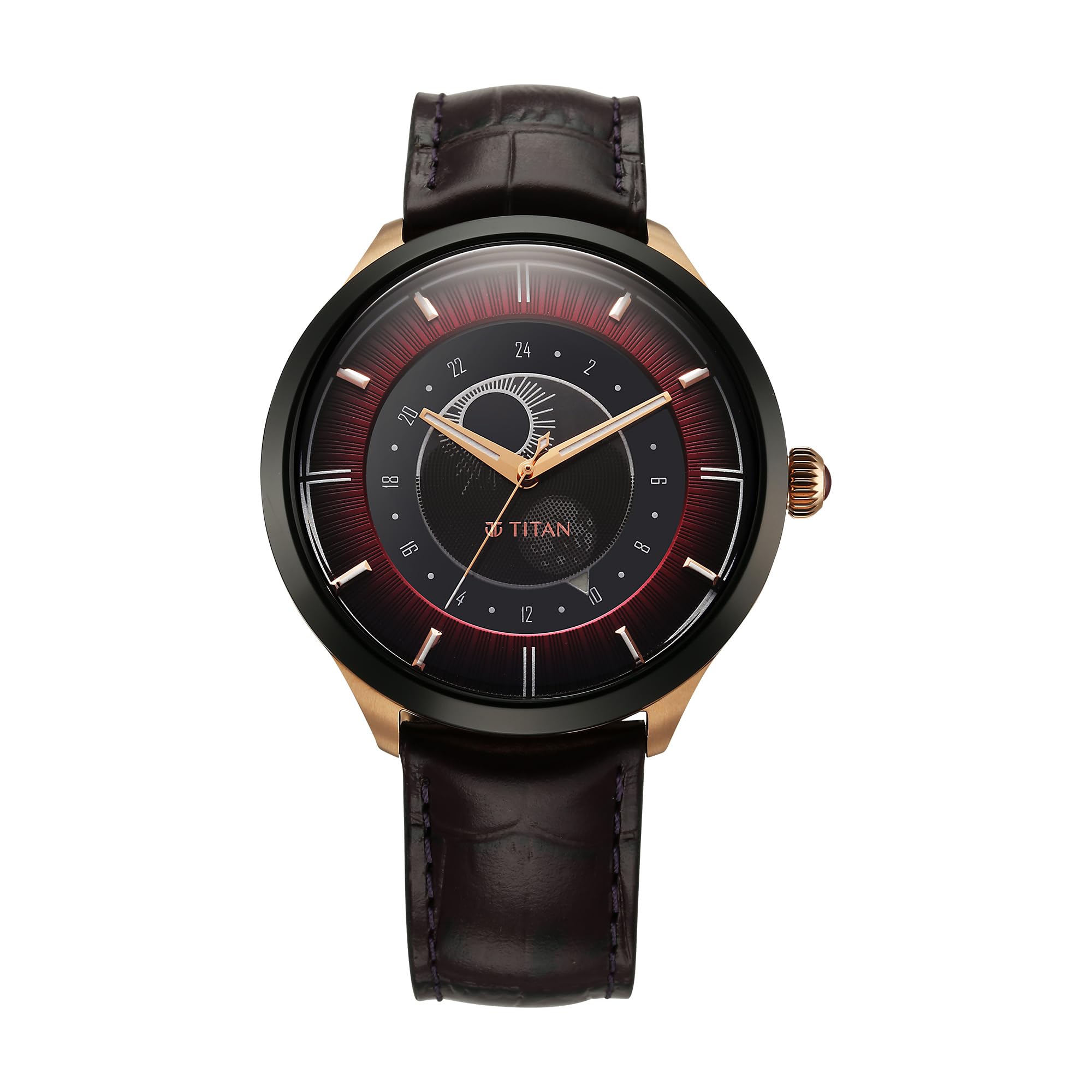 TitanTitan analouge Caleum Sun Moon Phase in Seinna Brown - Stellar Edition for Men
