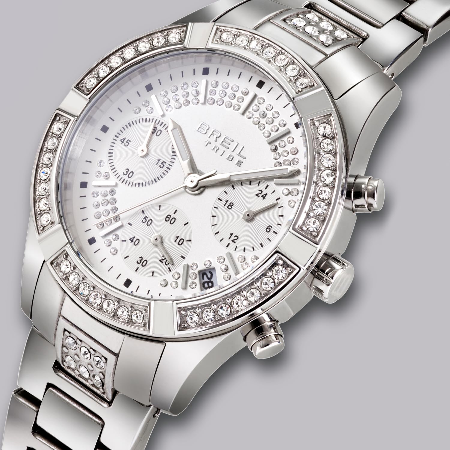 Breil, Collezione C'est Chic, Orologio Donna, Cronografo Donna in Acciaio, Lunetta con Cristalli, Quadrante Bianco con Finitura Satinata, Cassa 36 mm, Pratica Chiusura, Resistente all'Acqua