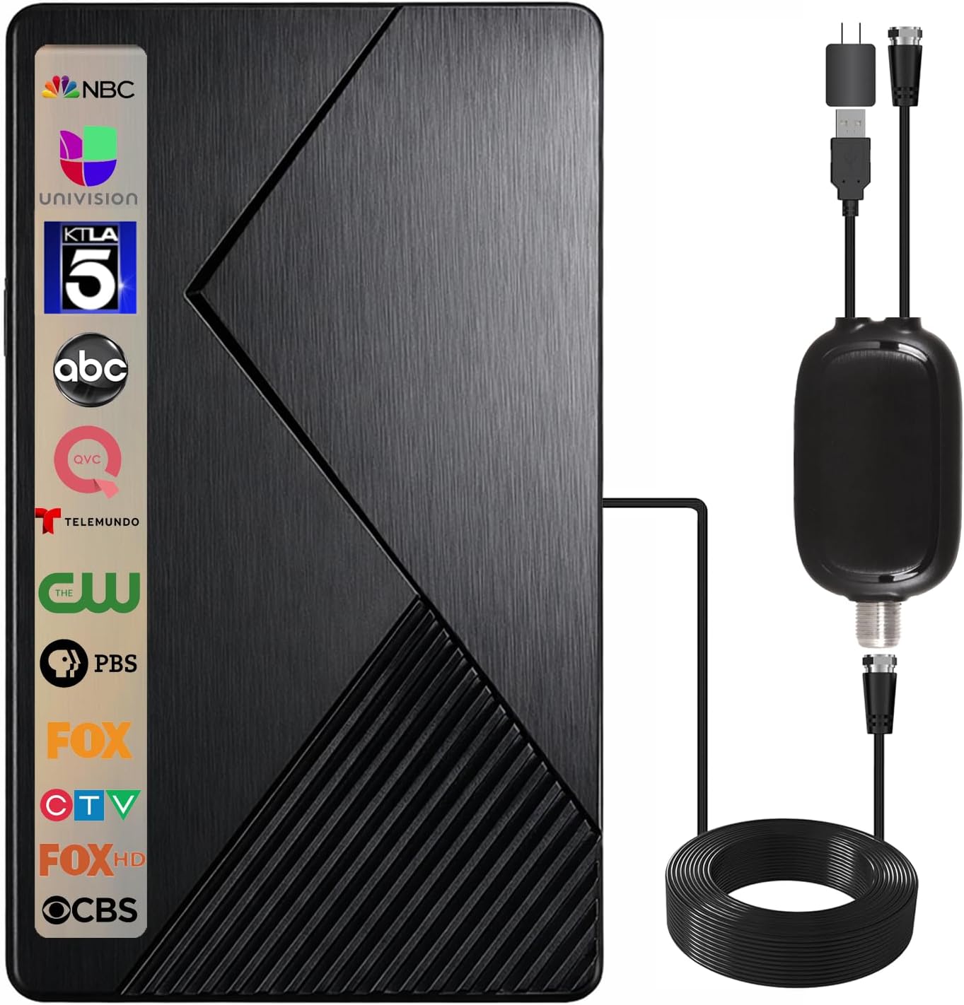 Five Star Flat Panel Indoor TV Antenna for Smart TV Indoor – Long Range, Amplified HD Reception with Signal Booster, 4K DH 1080P Ready for Local Channels, 10ft Cables
