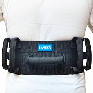 LAMBOX Gait Belt Transfer Belt with 7 Nylon Padded Handles, Medical Nursing Safety Gait Assist Device for Elderly, Seniors, Physical Therapy (7 Soft Black Handles 60",Plastic Release Buckle)