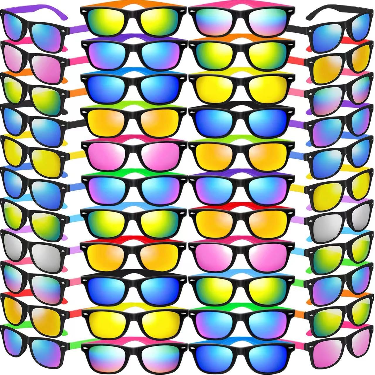 Oleitodh 48 Pack Kids Sunglasses Party Favors, Kid's Neon Sunglasses Bulk, Childrens Sun Glasses Boys Girls Pack for Goody Bag Fillers Summer Beach Pool Birthday Party Supplies
