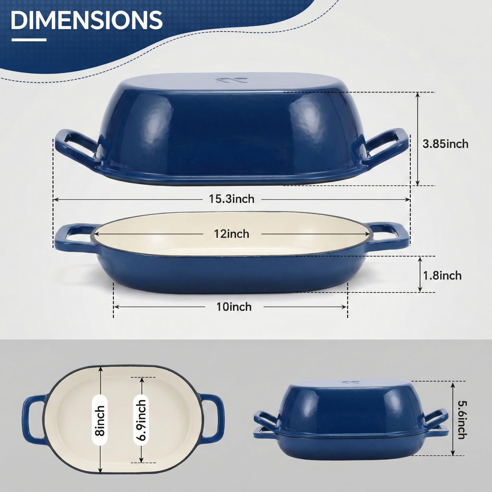 Northriver Casting Ovaler Dutch Oven aus emailliertem Gusseisen zum Brotbacken, 30,5 x 20,3 cm, Brottopf mit Deckel, ideal für Sauerteig, handwerkliche Brote und Familienessen, 5 l