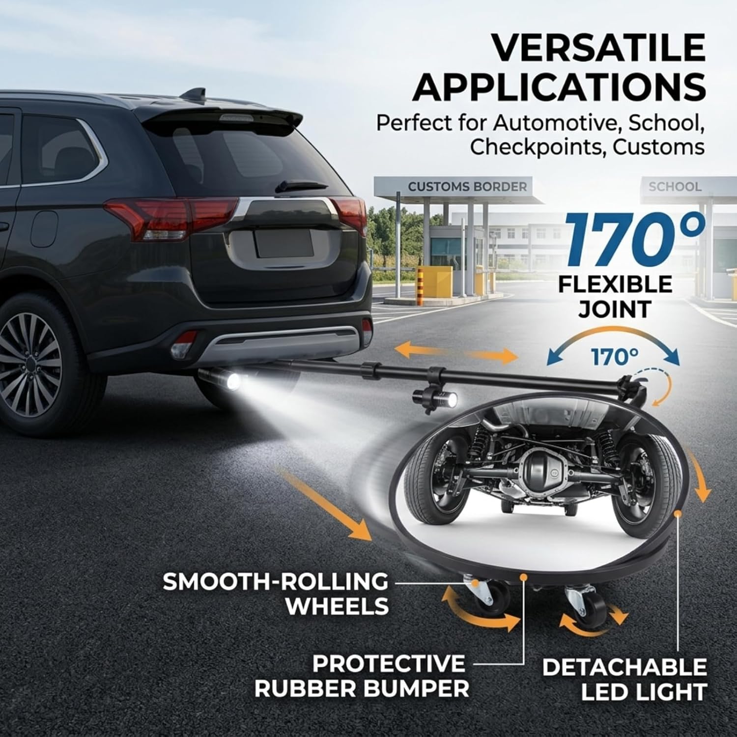 Under Vehicle Inspection Mirror with Light, Under Car Mirror 12 Inch Adjustable Angle Telescoping Handle Magnifying Vehicle Security Tool, Portable Convex Search Mirror with Carry Bag