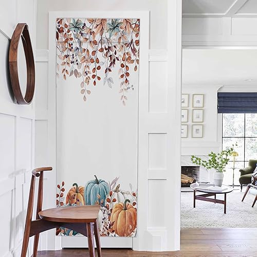 Miniatura 4 de Cortinas de puerta de otoño para ventanas de puerta, hojas de eucalipto de calabaza de Acción de Gracias, cortinas de ventana para puerta de vidrio
