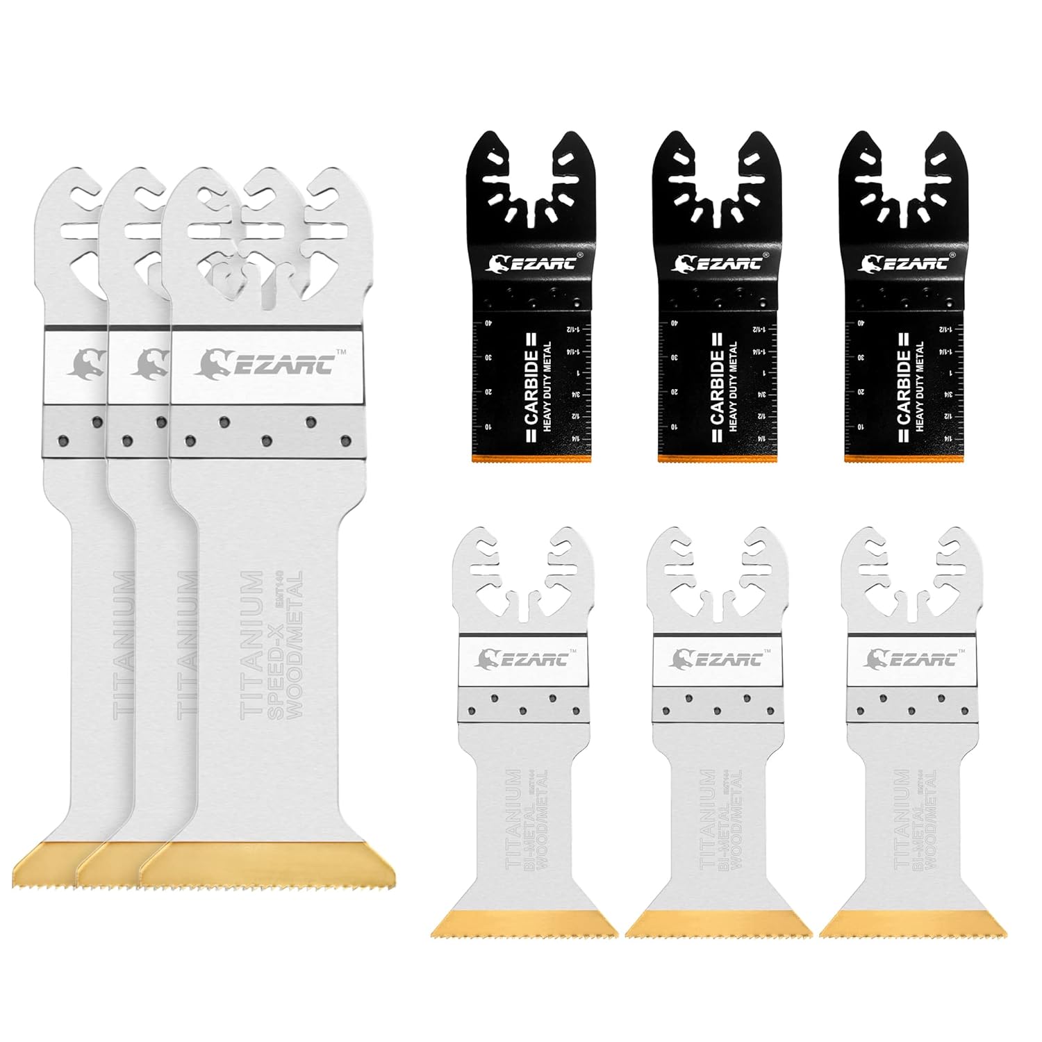 EZARC Oscillating Multitool Blade Carbide Saw Blades 3-Pack, 6pcs Titanium Oscillating Multitool Blades Long and Standard Cut Saw Blades Fast Cutting for Metal/Nails/Bolts/Screws