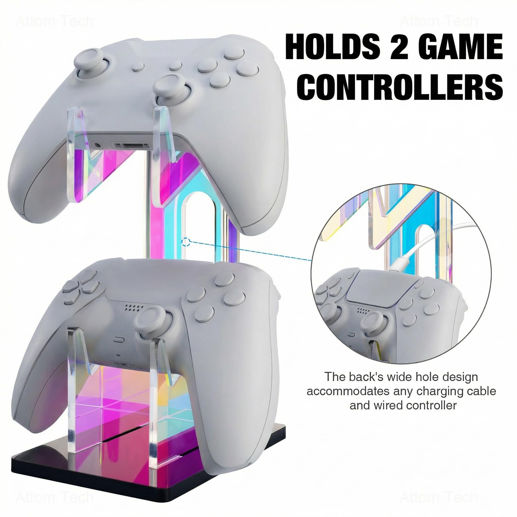 NiHome Supporto universale per controller di gioco a 2 livelli in acrilico iridescente per PS5 Xbox ONE Switch colorato supporto per controller accessori da gioco antiscivolo stabile acrilico