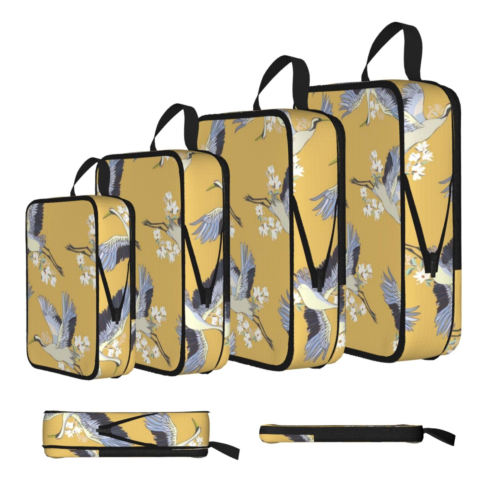 Esnaiuvcd Black Birds Print 4 Set Compression Packing Cubes For Suitcases,Expandable Storage Bags Organizers