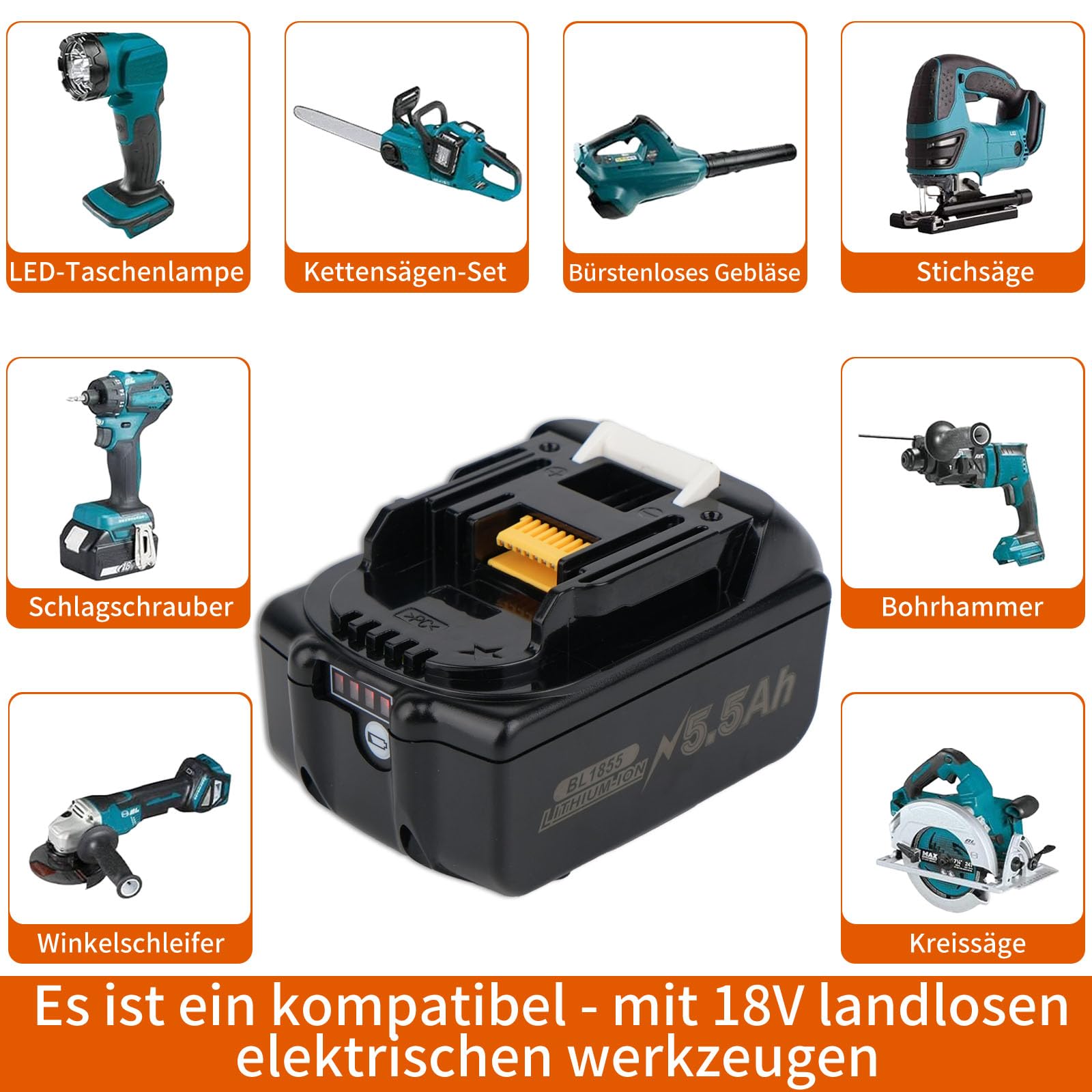 Batteria makita 18v，5500 mAh, 18 V, con caricatore DC18RC, compatibile con BL1860 BL1860B BL1855 BL1855B BL1850 BL1850B BL1860B DC18RC