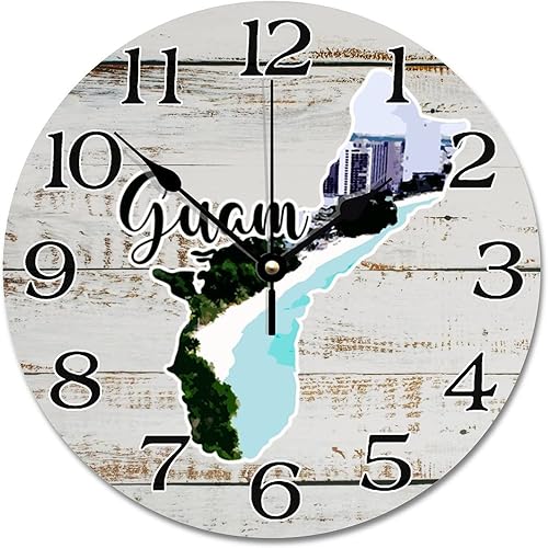 Guam Map - Reloj de pared de viaje con paisaje urbano de Guam, atracciones turísticas, relojes de pared grandes de 12 pulgadas, funciona con pilas,