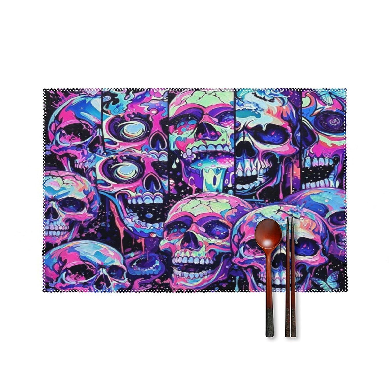 Fodpand Style Blacklight Skull Placemats Set Of 4 Place Mats Table Mats