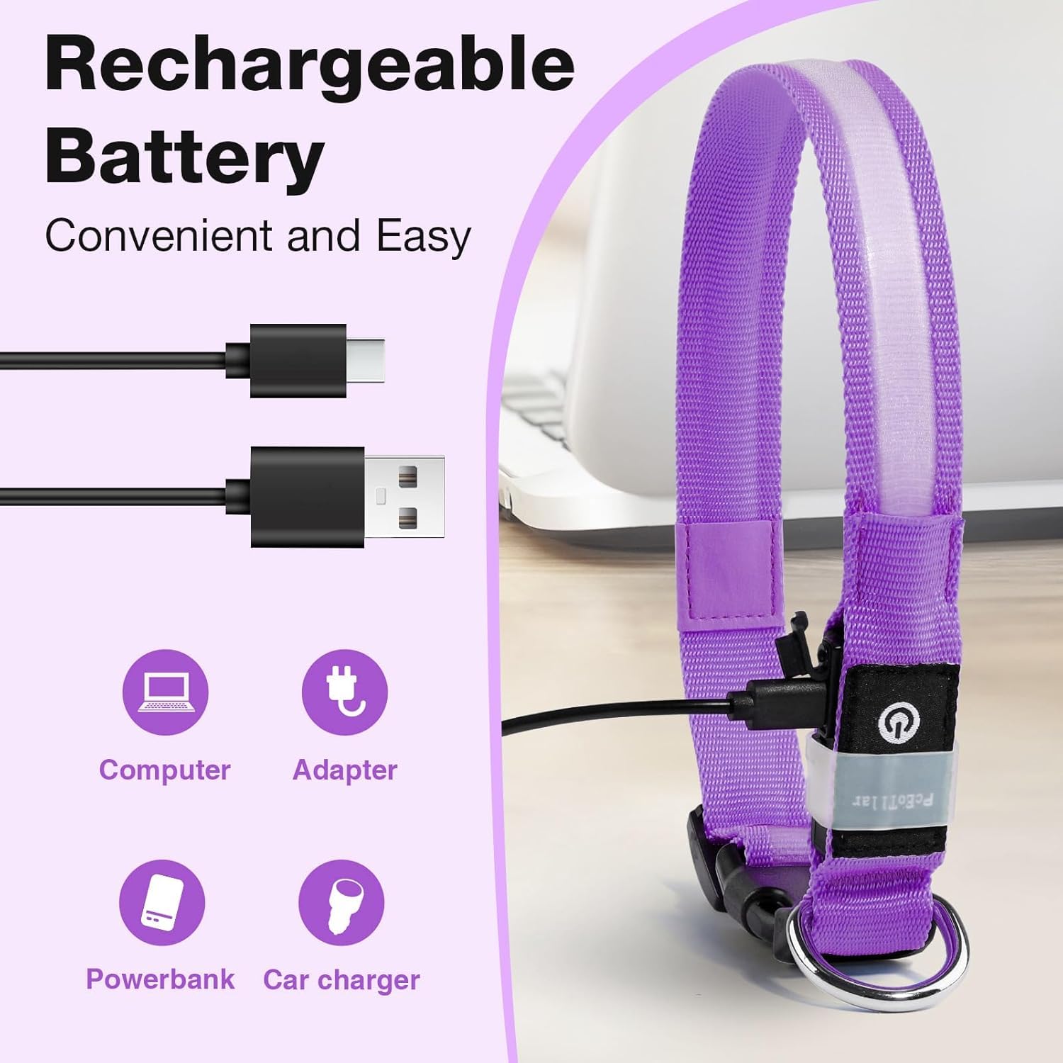 PcEoTllar LED Hondenhalsband Oplaadbaar, LED Halsband 7 Kleurveranderingen Waterdichte Hondenhalsbanden met Licht, Aanpasbaar voor Kleine, Middelgrote Grote Honden, Roze (7 modi)-M