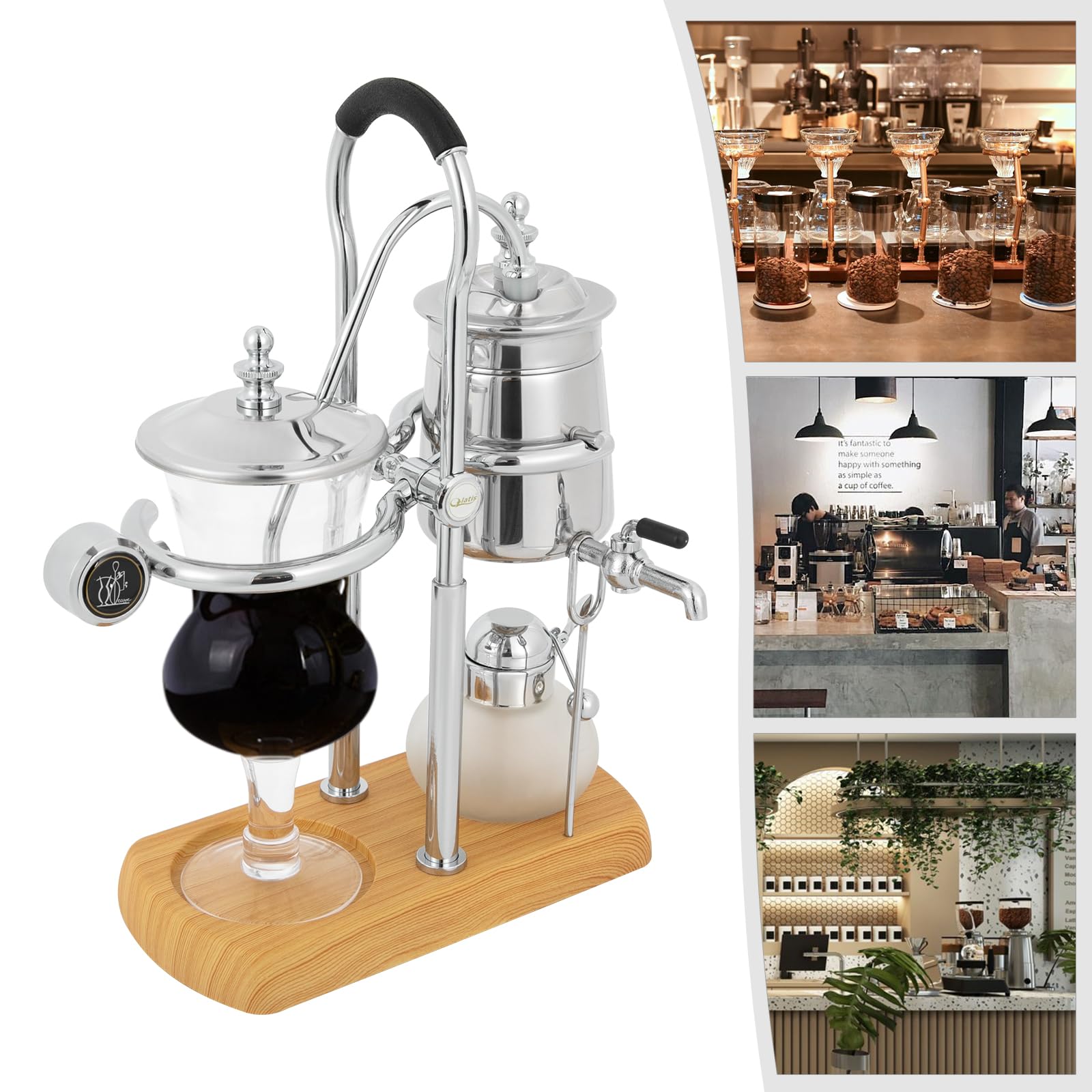 Antik Glassiphon Kaffeemaschine 4 Tassen Siphon Syphon Kaffeebereiter Vakuum Belgische Set Vacuum Coffee Maker Design Kaffeekanne Extraktionswerkzeuge für Handgebrühten Kaffee und Tees (Silber)
